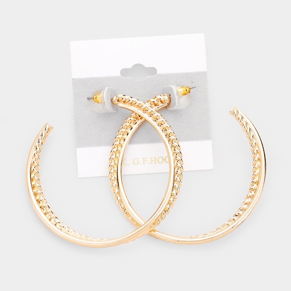 Jewelry - 14K Gold Filled Large Textured Open Hoop Earrings